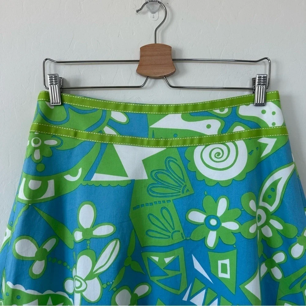 Skirtin Around Blue & Green Abstract Floral Above The Knee Cotton Skirt Size 10
